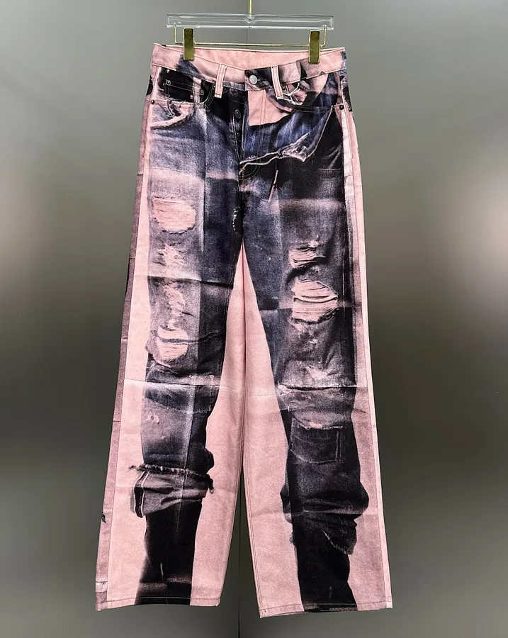 Pink Photo Print Wide Leg Jeans