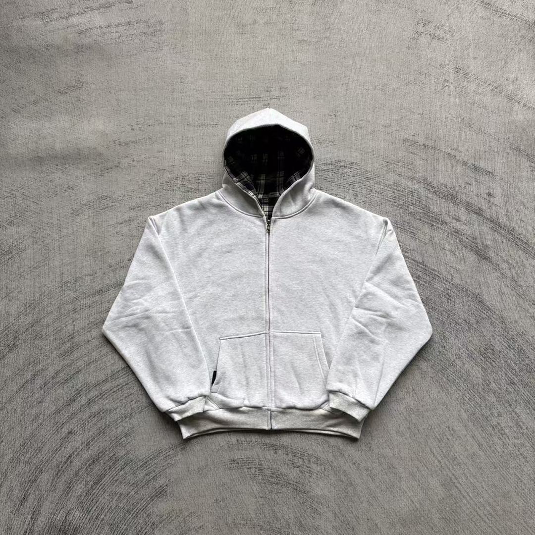 V*K Reversible Plaid Zip-Hoodie V2（Light Grey/ Faded Navy）