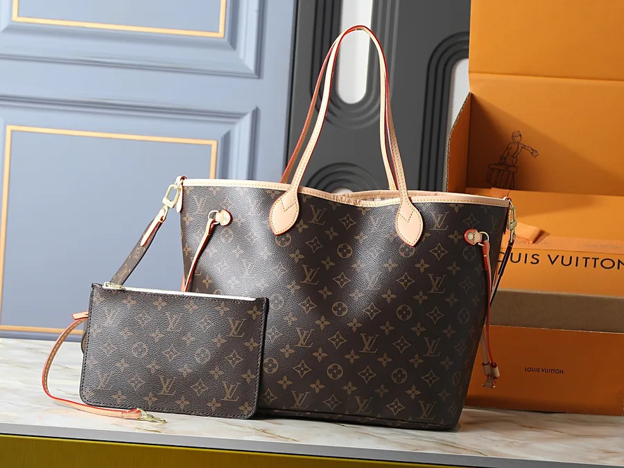 LV Neverfull MM Tote + Pouch (Tan)
