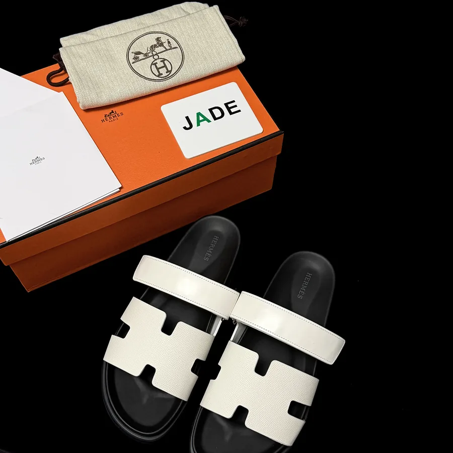 Hermes Oran Leather Sandals White