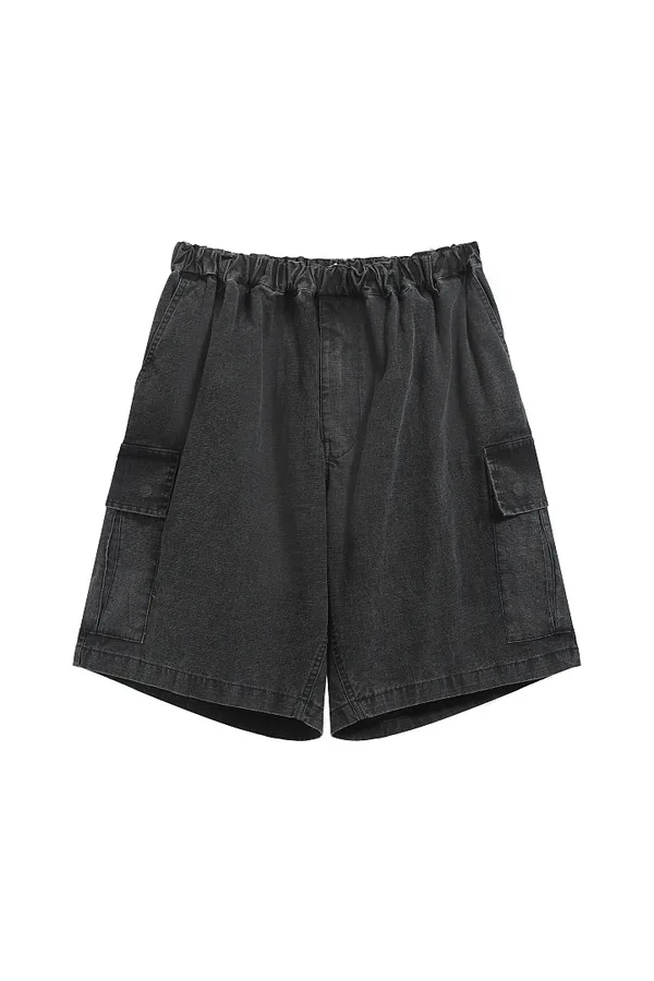AC洗水做旧口袋暗扣工装短裤 黑色 S-XL