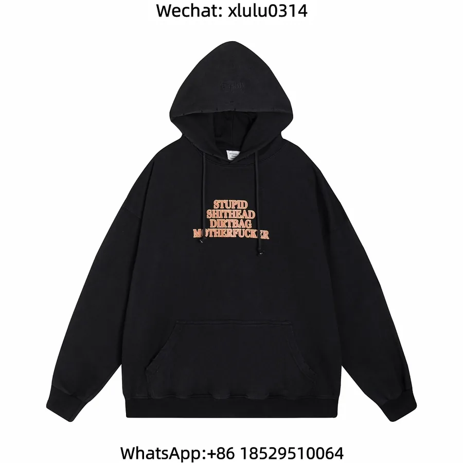 vtm胸口黄色字母做旧帽衫