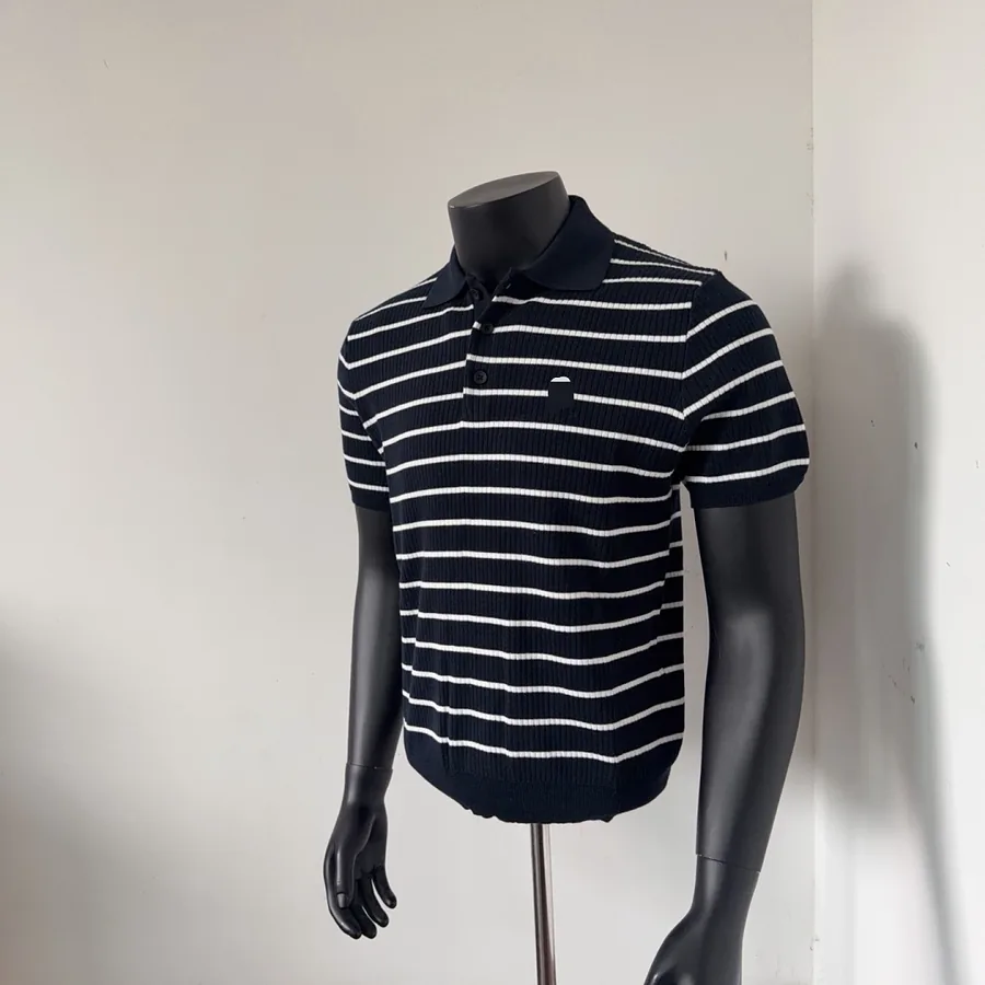 ##3 buttons stripe knit Polo shirt 三粒扣条纹针织Polo衫R