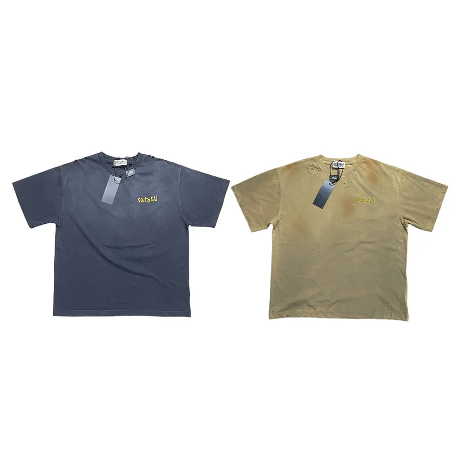 Satoshi Nakamoto Chain Stitch Tee锁链绣破坏短袖T恤 颜色：黑色 咖色 码数：S M L XL S3314