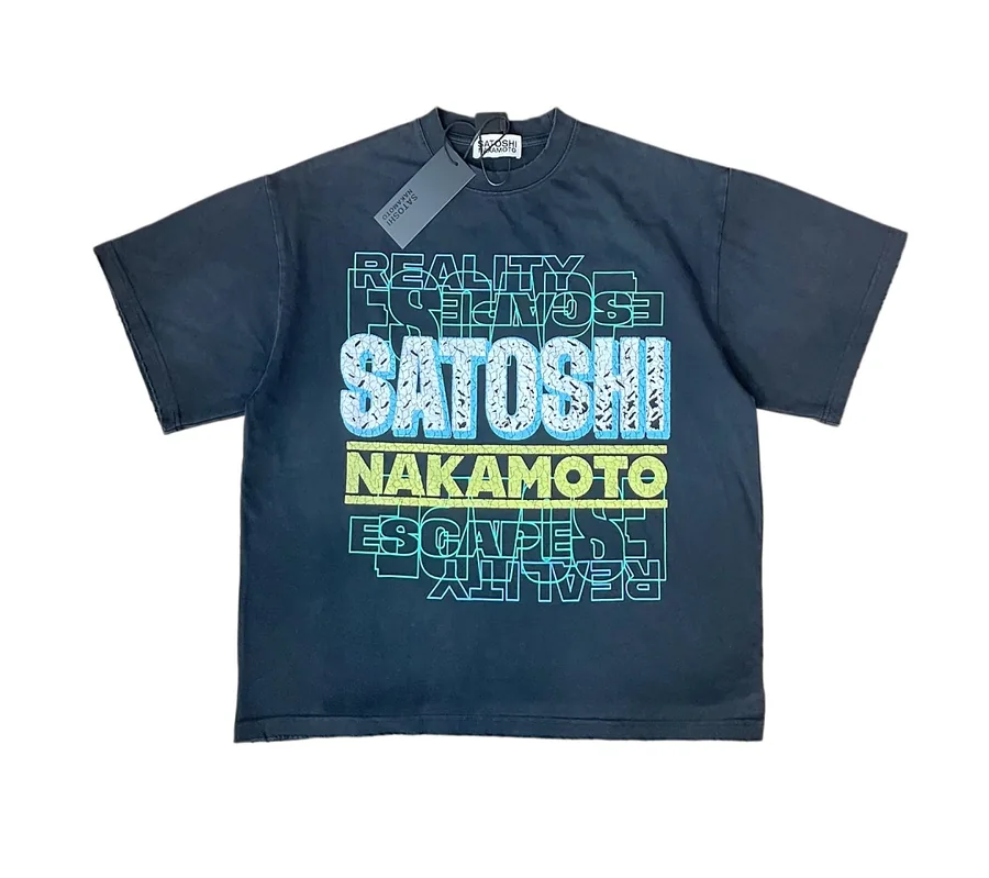Satoshi Nakamoto Stack Letter Logo Tee 多层堆叠字母印花短袖T恤 颜色：水洗黑 码数：S M L XL S3320