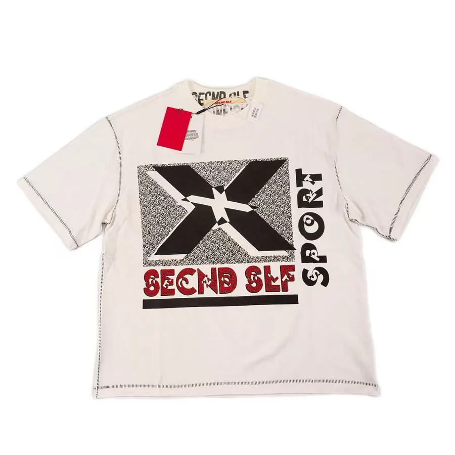 SECND SLF 大X碎石印花运动短袖T恤 颜色：米白色 尺码：S M L XL 7508