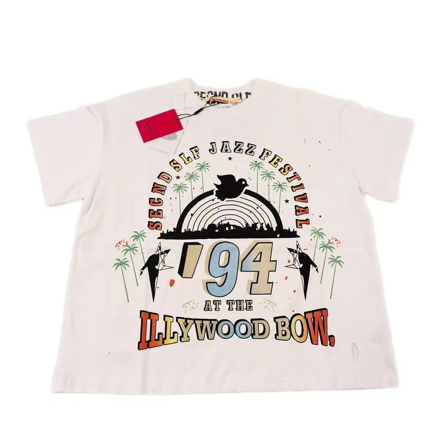 SECND SLF 94爵士音乐节复古做旧短袖 颜色：米白色 尺码：S M L XL 7505