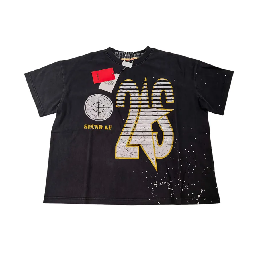 SECND SLF 条纹星靶做旧短袖 颜色：洗水黑 尺码：S M L XL 7503