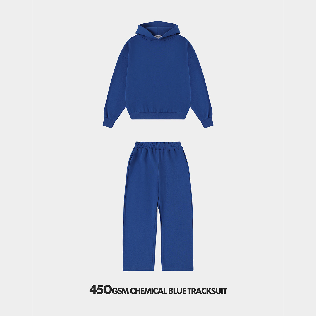 450gsm Union Kingdom 100% Cotton Boxy Chemical Blue Blank Tracksuits