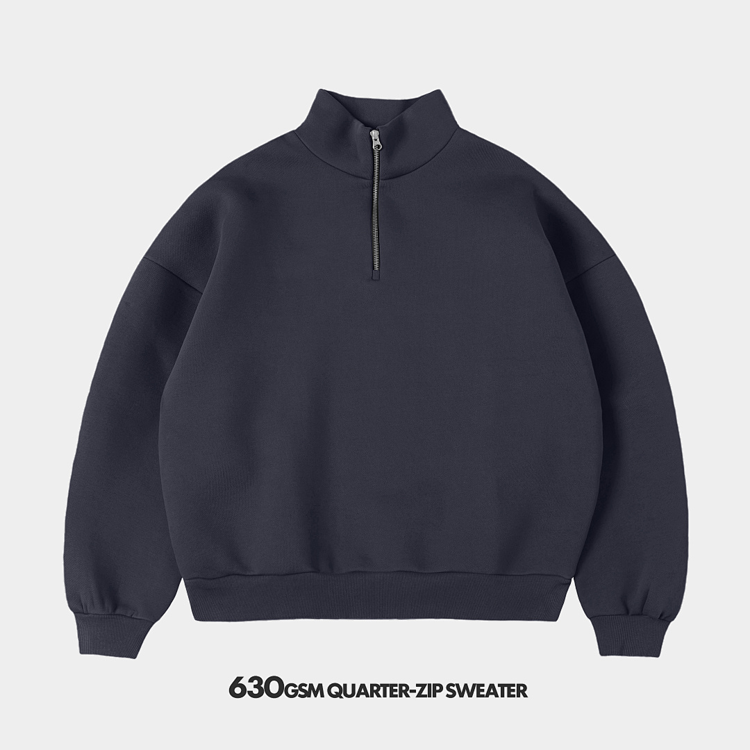 630gsm Union Kingdom Boxy Crop Fit Blank Quarter-zip Sweatshirt