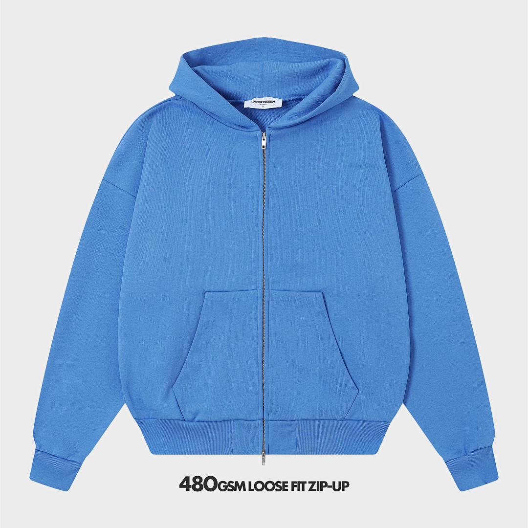 480gsm Union Kingdom 100% Cotton French Terry Boxy Cropped Fit Zip-up
