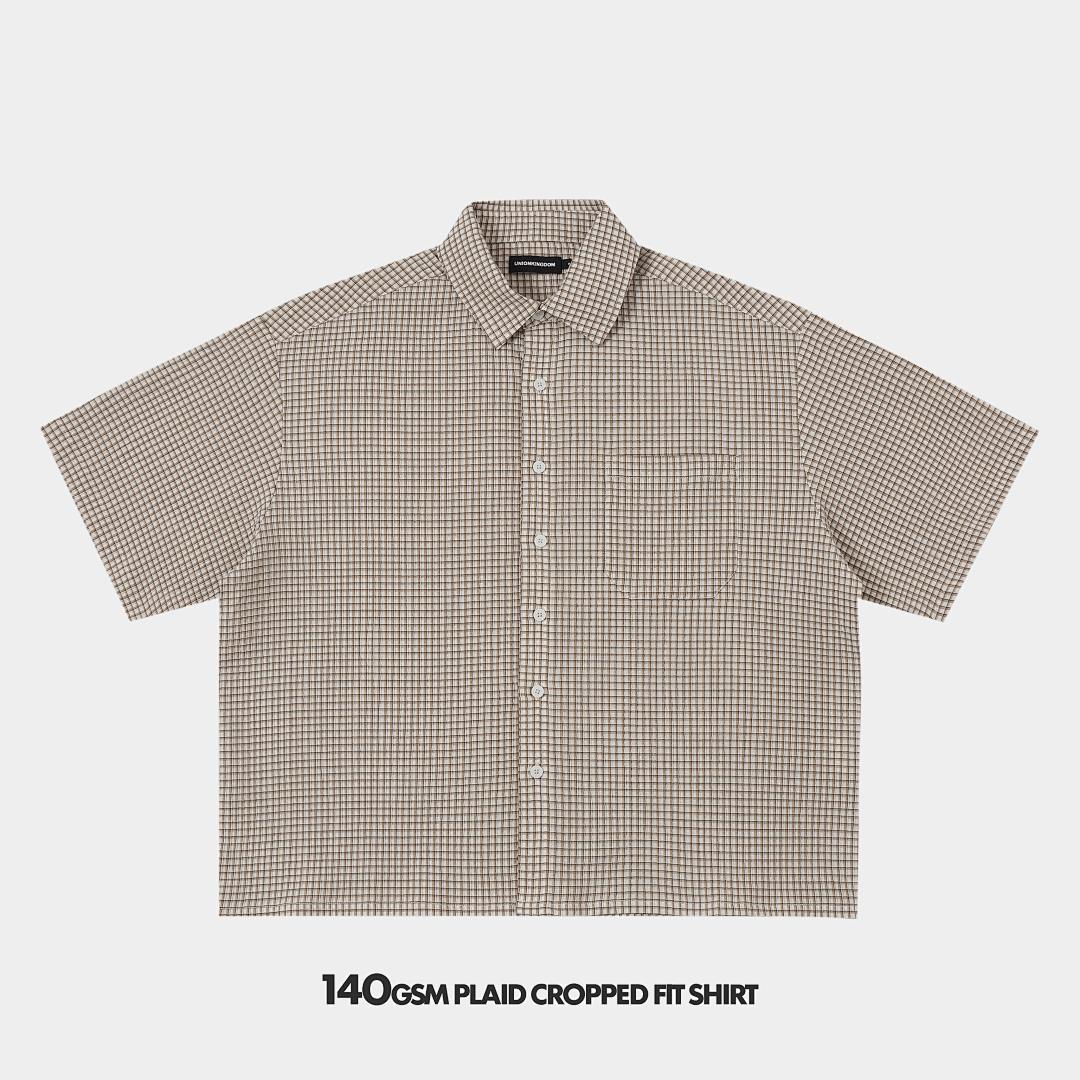 140gsm Union Kingdom 100% Cotton Boxy Cropped Fit Plaid Short-sleeved Shirt