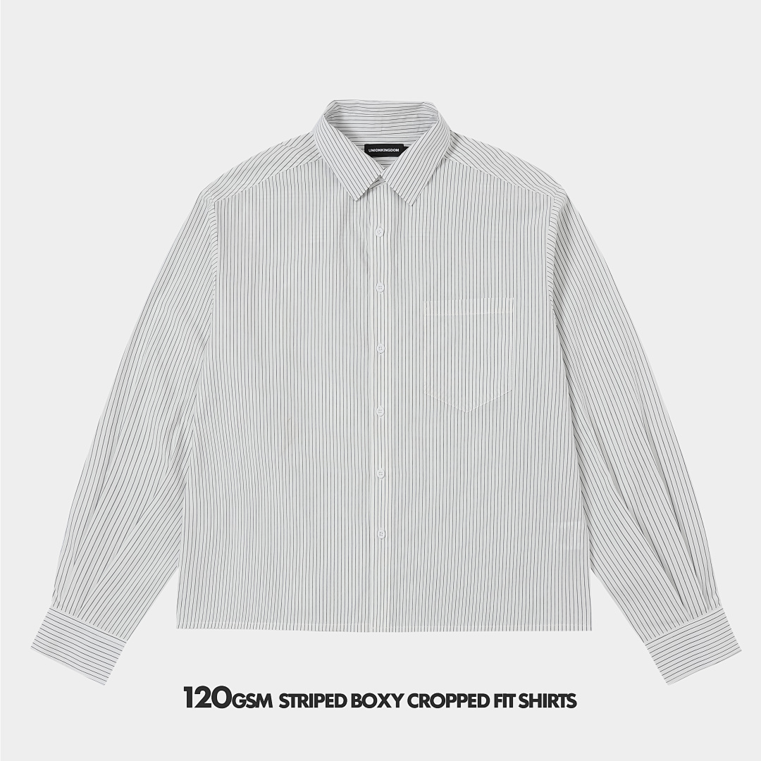 120gsm Union Kingdom 100% Cotton Boxy Cropped Fit Striped Long-sleeved Shirt