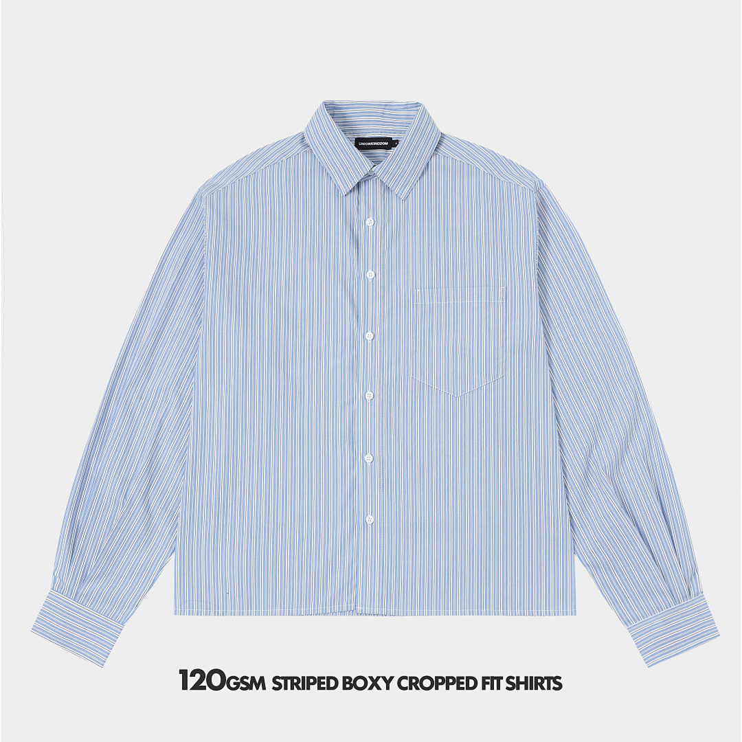 120gsm Union Kingdom 100% Cotton Boxy Cropped Fit Striped Long-sleeved Shirt