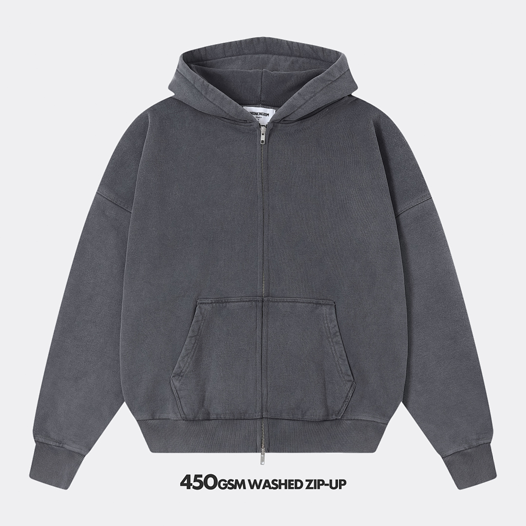 450gsm Union Kingdom 100% Cotton Polar Fleece Boxy Cropped Fit Washed Zip-up