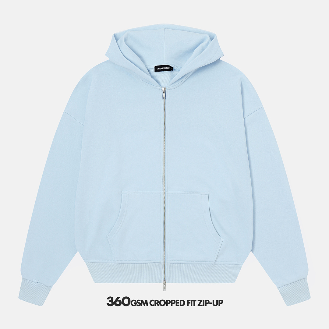 360gsm Union Kingdom 100% Cotton French Terry Boxy Cropped Fit Zip-up