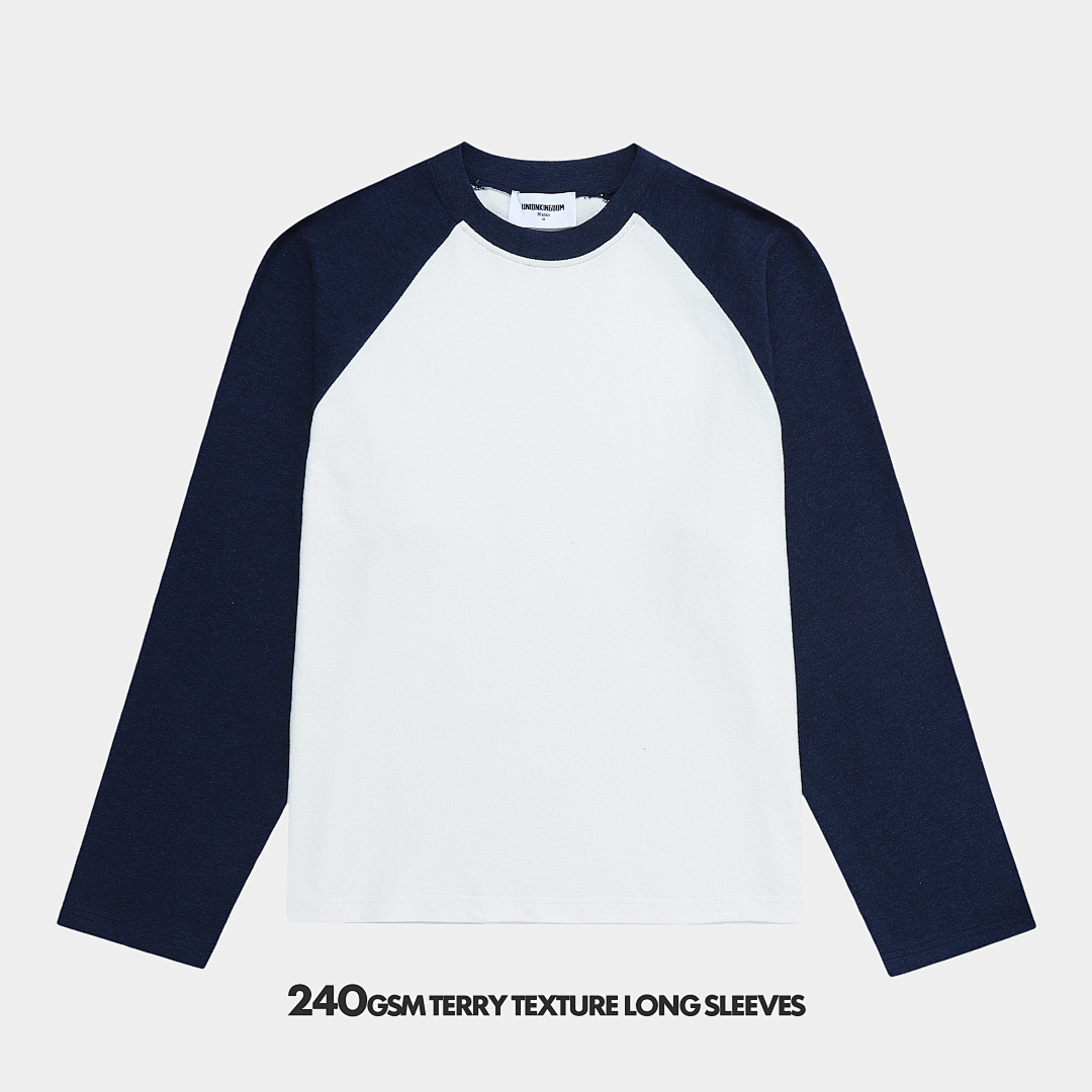 250gsm Union Kingdom 100% Cotton Terry Texture Raglan Soft Long Sleeve