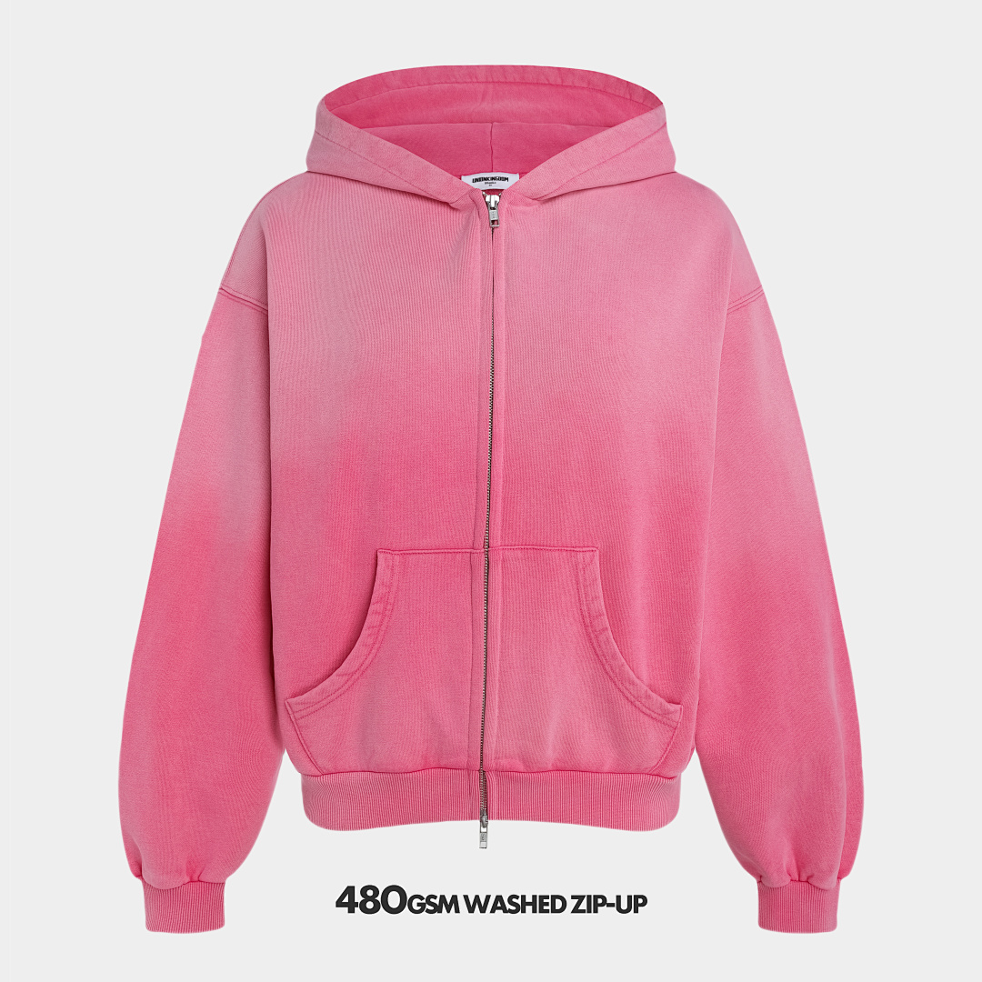 480gsm Union Kingdom 100% Cotton Polar Fleece Boxy Cropped Fit Washed Zip-u