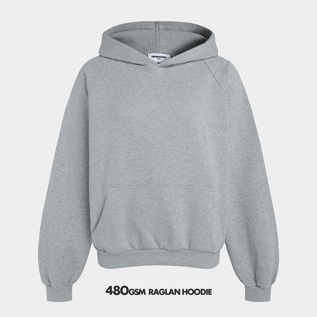 480gsm Union Kingdom 100% Cotton French Terry Raglan Boxy Cropped Fit Hoodie