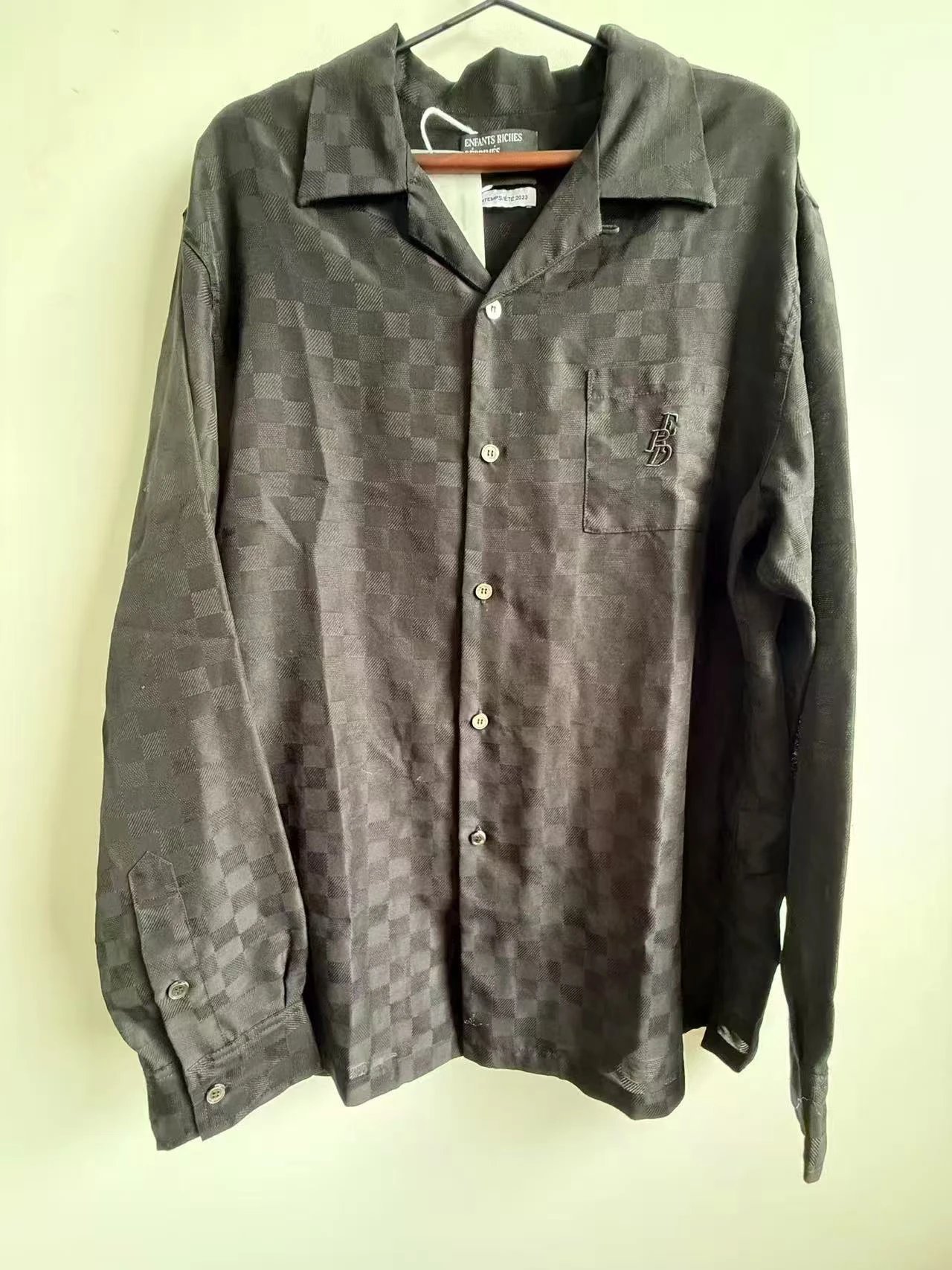 Checkerboard Mesh Silk Wool Jacquard Long Sleeve Shirt